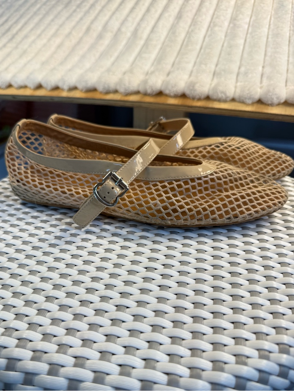 Women's Tan Mesh Mary Jane Flats - Picture 10 of 12